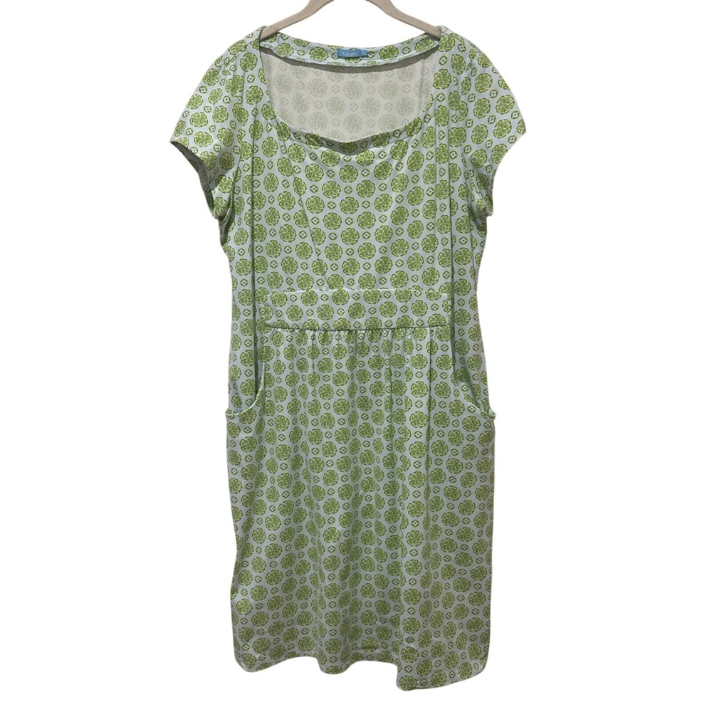 J. McLaughlin Short‎ Sleeve Spring Catalina Dress Blue Green Print Size Xl